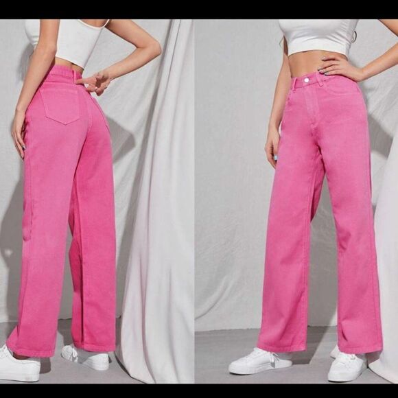 SHEIN Frenchy Stone Wash High Waisted Straight Jeans Pink Size 29 - Picture 1 of 9